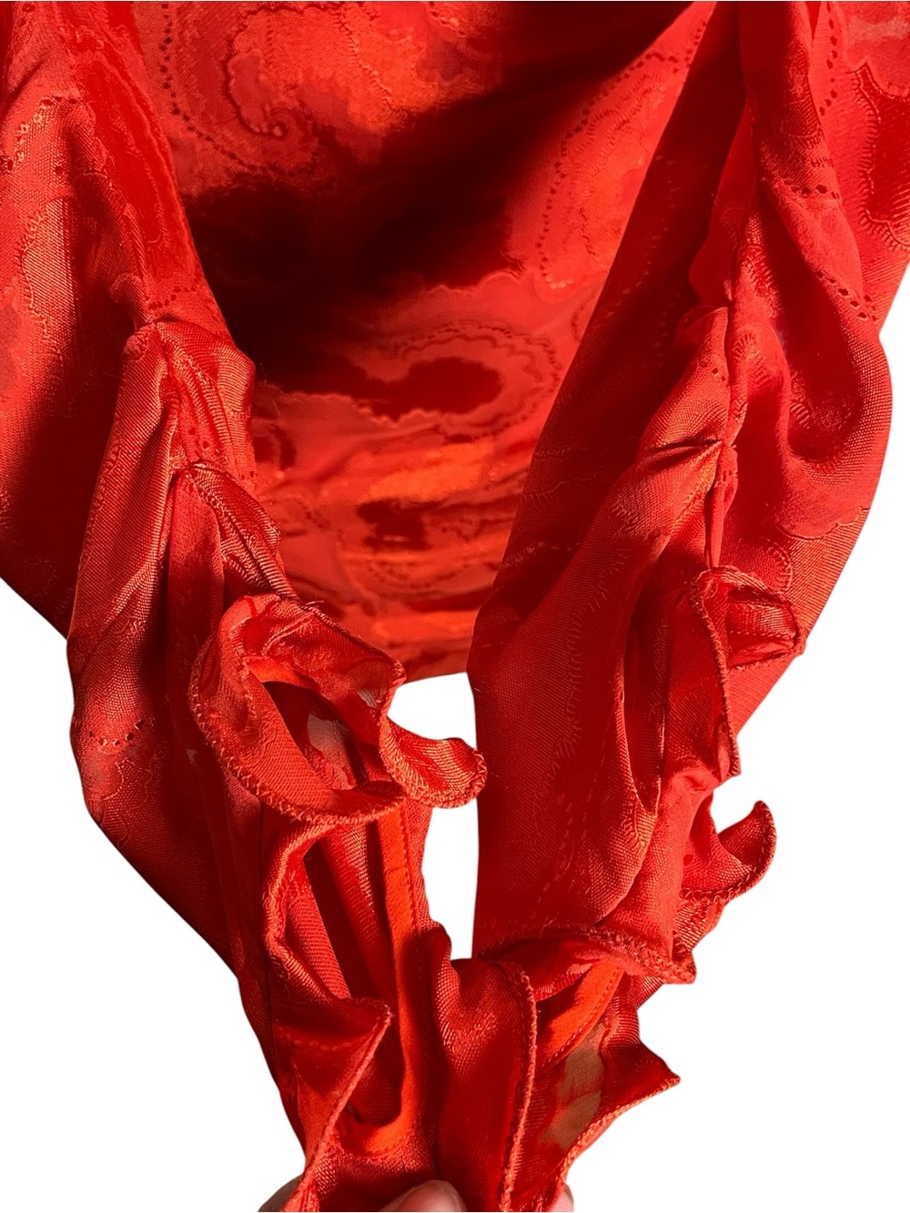 Saloni Rina B Mini Dress Women's Silk Jacquard Ruffle Puff Sleeve Poppy Red 4 - Picture 5 of 14